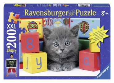 Пазл Ravensburger "Котенок с кубиками" (светящиеся) 200 деталей XXL